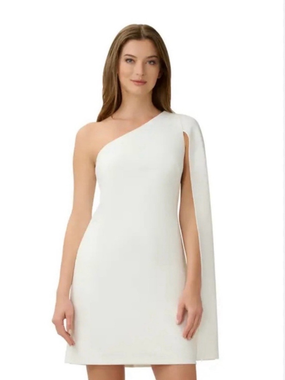 Adrianna Papell White One-Shoulder Cape Mini Dress